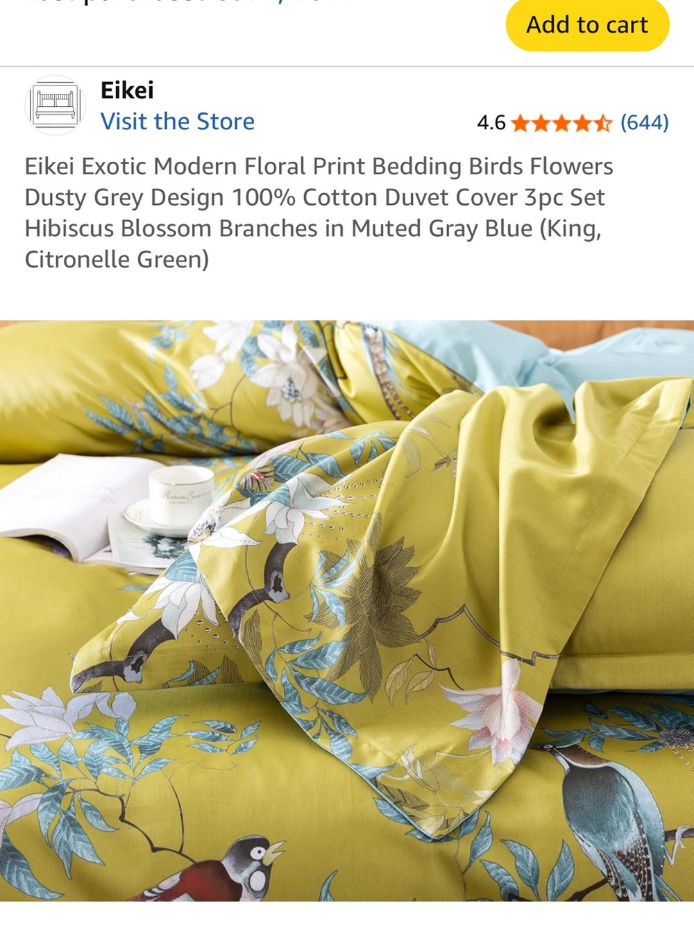 Floral Bird Print Yellow Home Bedding Duvet Cover Set King size 100% cotton - Picture 3 of 5
